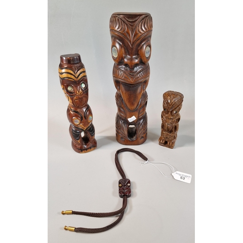 52 - Teko Teko - Māori Art, collection of three hand carved statues in honour of warriors, one carved by ... 