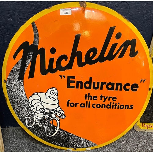 535 - A convex single sided enamel advertising sign 'Michelin Endurance - the tyre for all conditions'. 60... 