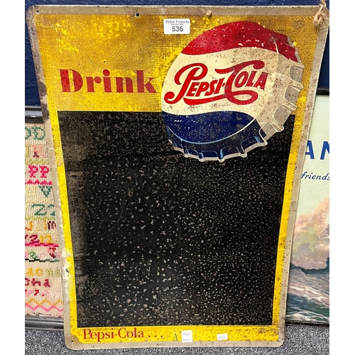 536 - Mid-century 'Drink Pepsi Cola' metal chalk board single sided sign. (B.P. 21% + VAT)