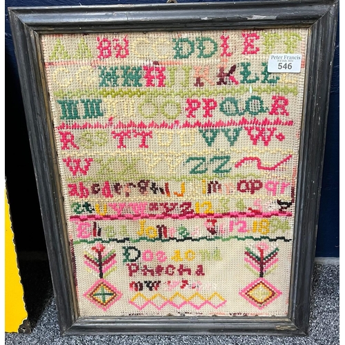 546 - Early 20th century tapestry sampler. 41x31cm approx.  Framed and glazed. (B.P. 21% + VAT)