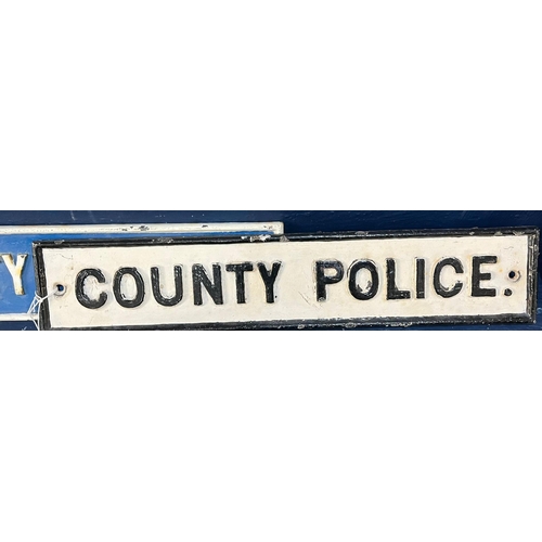 552 - Three cast metal 'County Police' signs, as used by rural Police forces on village Police houses and ... 