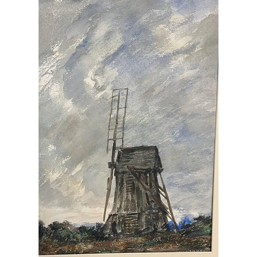 561 - British School, two unframed watercolours, a windmill in a landscape and a lake scene. Mounted but u... 