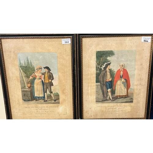 564 - After Guiseppe Bardi a group of portrait studies, various couples. Coloured engravings. 23x17cm appr... 