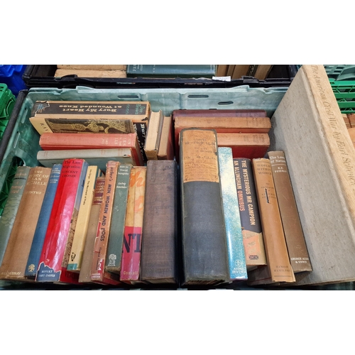 571 - Two crates on antiquarian and other books to include: a biography of Samuel Johnson, Murdock, Iris '... 