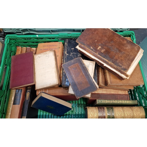 571 - Two crates on antiquarian and other books to include: a biography of Samuel Johnson, Murdock, Iris '... 