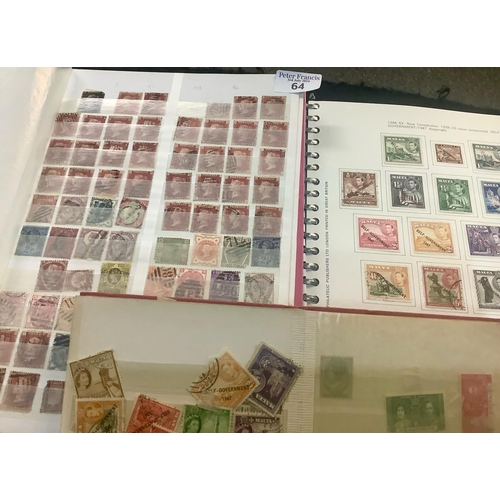 64 - Collection of stamps in album and two stockbooks mostly Great Britain and Malta including 1840 penny... 