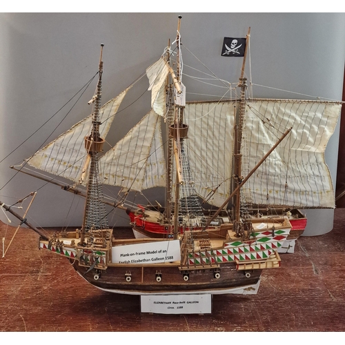 81 - Two scratch built model ships to include: Elizabethan Race Built Galleon circa 1588 and model of a P... 