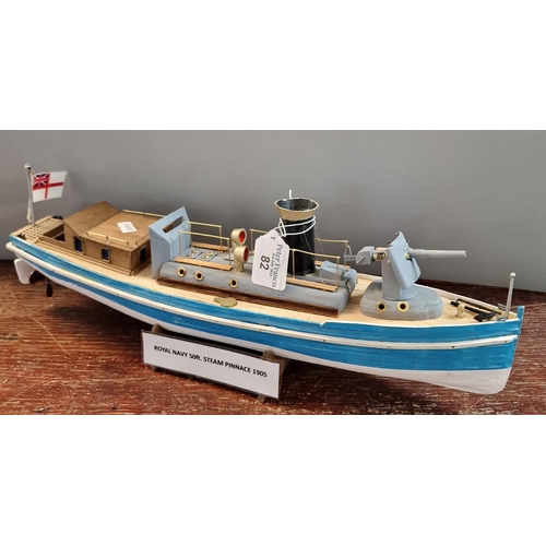 82 - Scratch built wooden and painted model of Royal Navy 50ft Steam Pinnace 1905.  43cm long approx.  (B... 