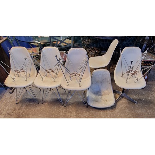 527 - A set of mid century DSR chairs with Eiffel Tower base. Labelled to the underside for Charles Eames ... 