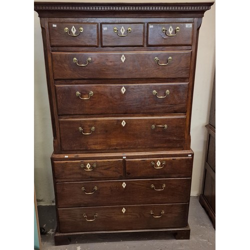 465 - Late 18th century Georgian style tallboy chest on chest with dentil cornice on bracket feet. 106x50x... 