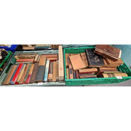 571 - Two crates on antiquarian and other books to include: a biography of Samuel Johnson, Murdock, Iris '... 