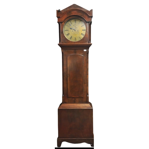 1 - 19th century Welsh mahogany eight day long case clock, the hood with architectural pediment over cir... 