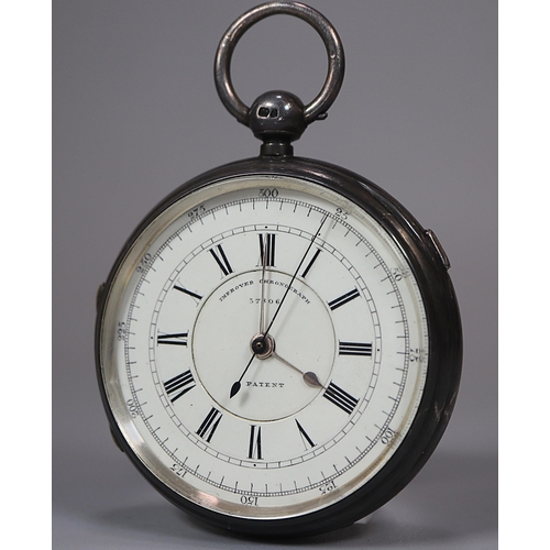 115 - Silver sweep second hand chronograph key wind pocket watch with calibrated and Roman face, marked 'I... 