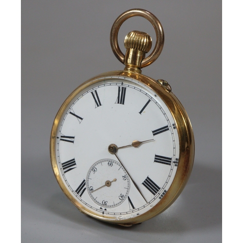 118 - 18ct gold International Watch Company open faced keyless gentleman's pocket watch, having white enam... 