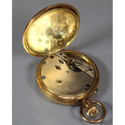 118 - 18ct gold International Watch Company open faced keyless gentleman's pocket watch, having white enam... 