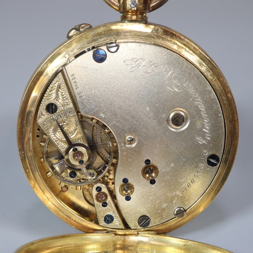 118 - 18ct gold International Watch Company open faced keyless gentleman's pocket watch, having white enam... 