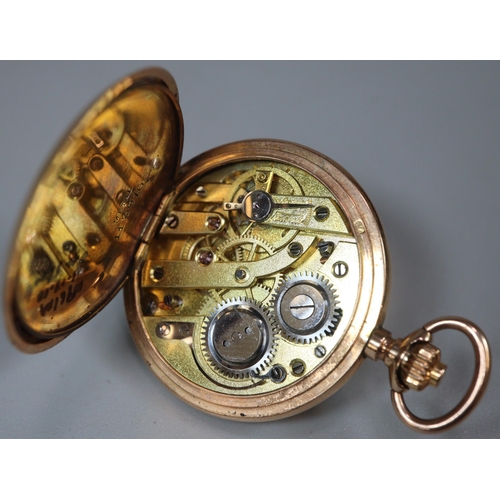 121 - 14ct gold French ladies' full hunter keyless fob watch, with Arabic face.  3.2cm diameter approx. 22... 