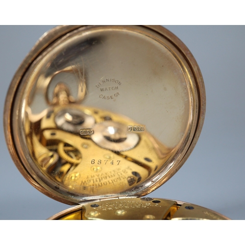 125 - 9ct gold open faced keyless gentleman's pocket watch, having Roman face with seconds dial and marked... 