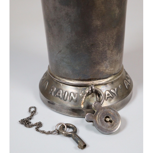 13 - George V silver novelty moneybox, in the form of a gentleman with top hat and umbrella with motto 'A... 