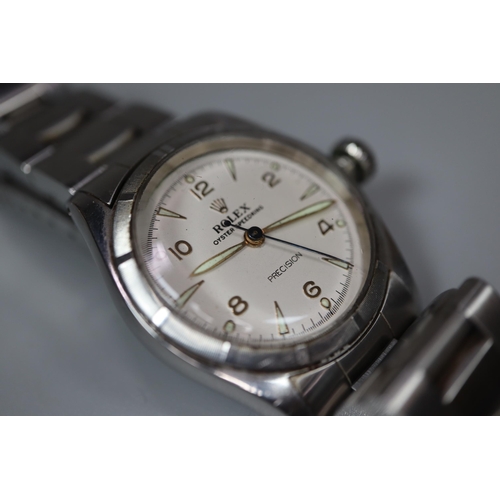 131A - Rolex Oyster Speed King steel precision bracelet wristwatch, small head with baton and Arabic numera... 