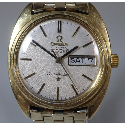 133A - Omega Constellation gold plated automatic chronometer, having Baton numerals, centre sweep seconds h... 