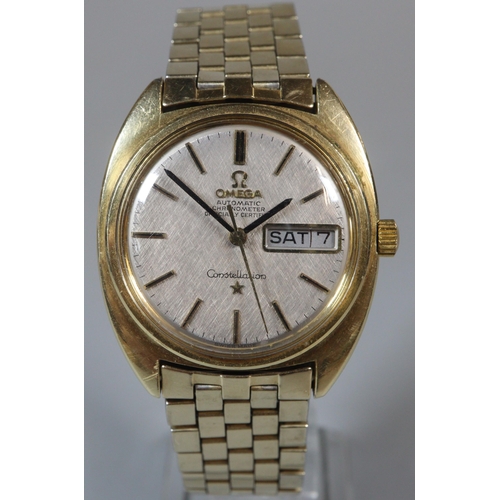 133A - Omega Constellation gold plated automatic chronometer, having Baton numerals, centre sweep seconds h... 