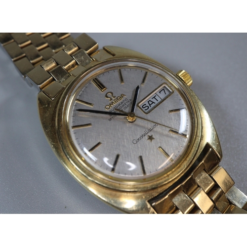 133A - Omega Constellation gold plated automatic chronometer, having Baton numerals, centre sweep seconds h... 