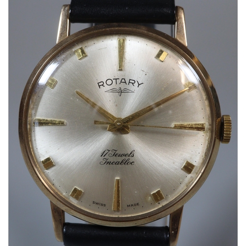 135 - 9ct gold Rotary 17 jewels Incabloc gentleman's wristwatch with satin face having Baton numerals and ... 