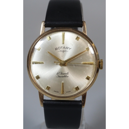 135 - 9ct gold Rotary 17 jewels Incabloc gentleman's wristwatch with satin face having Baton numerals and ... 