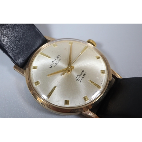 135 - 9ct gold Rotary 17 jewels Incabloc gentleman's wristwatch with satin face having Baton numerals and ... 