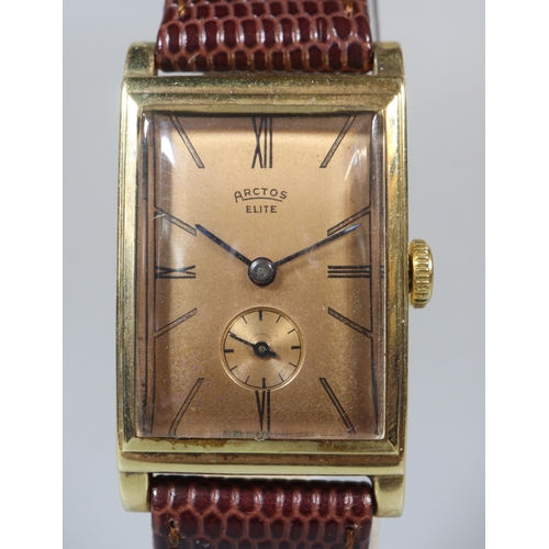 136 - Arctos Elite Art Deco design rectangular gentleman's wristwatch, having gold satin face with Baton a... 