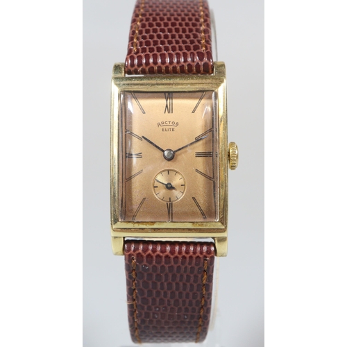 136 - Arctos Elite Art Deco design rectangular gentleman's wristwatch, having gold satin face with Baton a... 