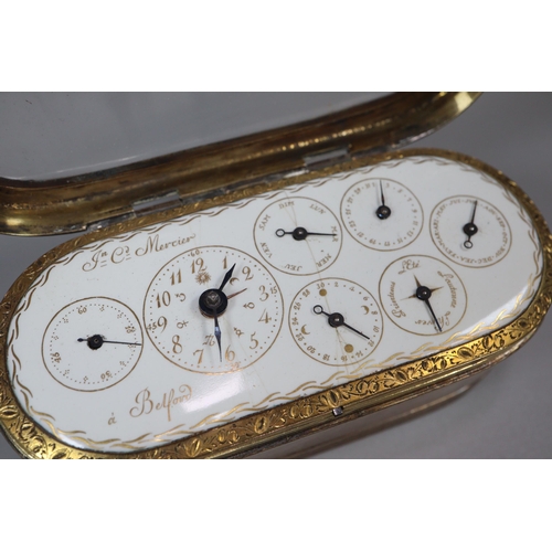 138 - 18th century French silver and silver gilt compendium/complication desk clock marked 'J C Mercier, A... 