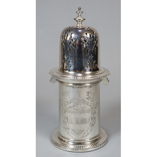 14 - Queen Elizabeth II silver sugar sifter/caster with engraved armorial, London hallmarks 1975, maker's... 