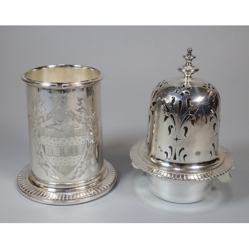 14 - Queen Elizabeth II silver sugar sifter/caster with engraved armorial, London hallmarks 1975, maker's... 