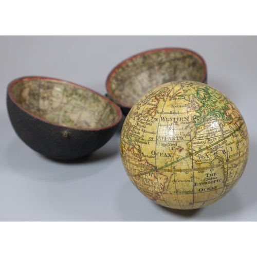 141 - George III terrestrial  pocket globe, by Nathaniel Lane dated 1776, in original shagreen case, lined... 