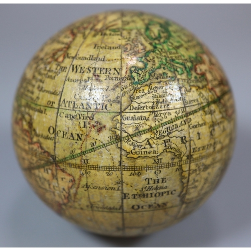 141 - George III terrestrial  pocket globe, by Nathaniel Lane dated 1776, in original shagreen case, lined... 