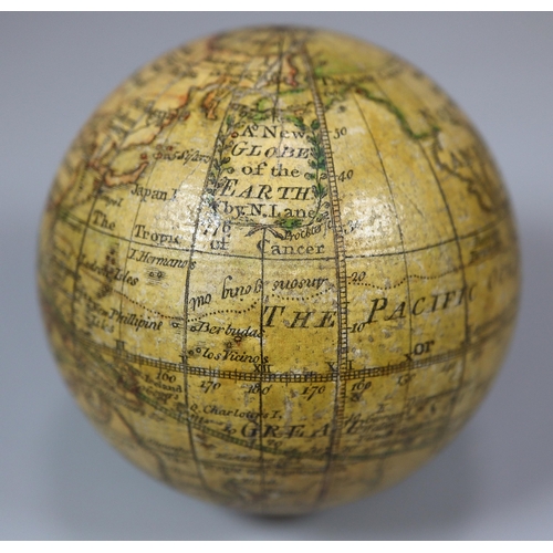 141 - George III terrestrial  pocket globe, by Nathaniel Lane dated 1776, in original shagreen case, lined... 