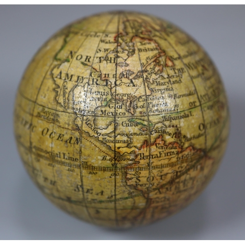 141 - George III terrestrial  pocket globe, by Nathaniel Lane dated 1776, in original shagreen case, lined... 