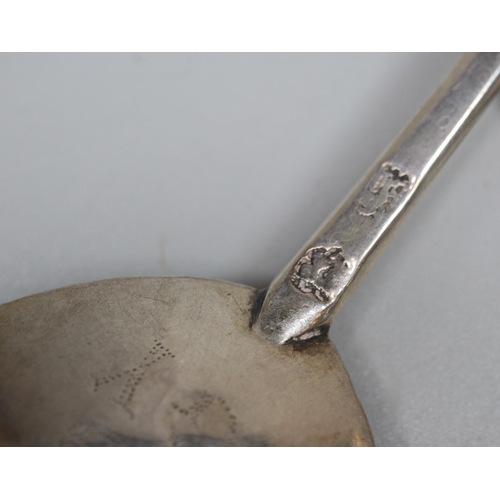 143A - Rare James I silver spoon together with another James I probably brass old pattern spoon, the silver... 