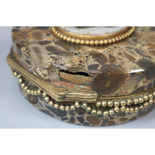 147 - Unusual 19th central, probably French ladies' polished 'Pudding Stone' trinket box with female Black... 