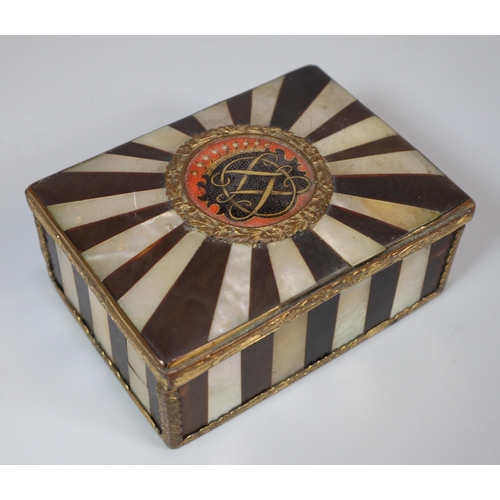 148 - French 18th century Louis XVI style hinged tortoiseshell box with sunburst mother of pearl inlaid de... 