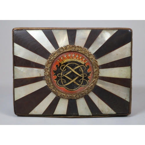 148 - French 18th century Louis XVI style hinged tortoiseshell box with sunburst mother of pearl inlaid de... 