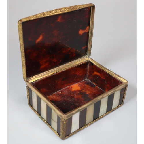 148 - French 18th century Louis XVI style hinged tortoiseshell box with sunburst mother of pearl inlaid de... 