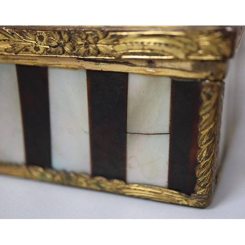 148 - French 18th century Louis XVI style hinged tortoiseshell box with sunburst mother of pearl inlaid de... 