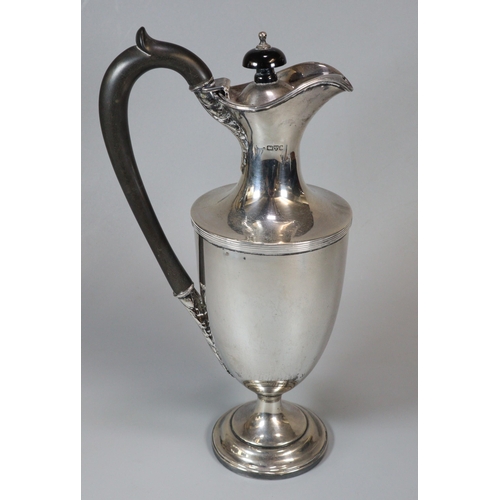 15 - George V silver ewer coffee pot with ebonised handle and finial in classical style. Chester hallmark... 