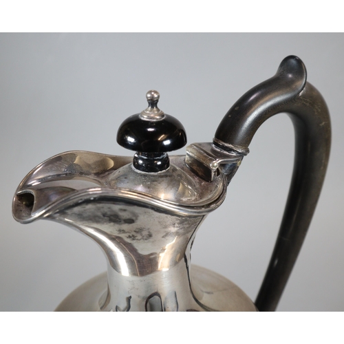 15 - George V silver ewer coffee pot with ebonised handle and finial in classical style. Chester hallmark... 