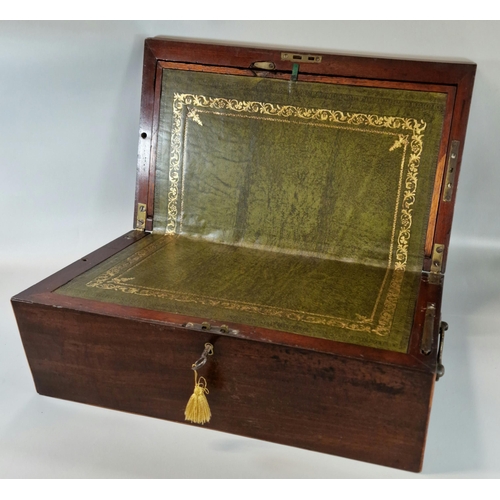 166A - 19th century mahogany writing slope, of rectangular form with cross-banded decoration, the interior ... 