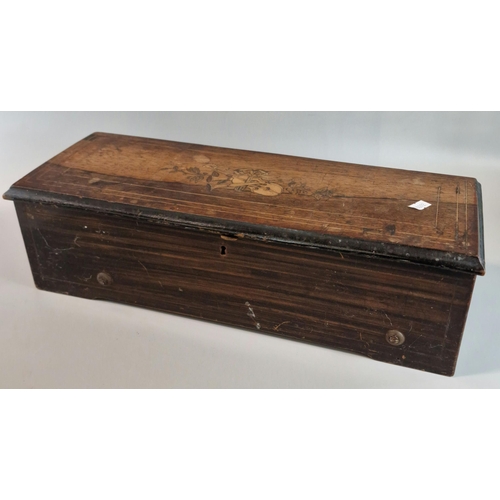 168 - Two 19th century Swiss musical boxes, each having inlaid decoration and strung outlines to the cover... 