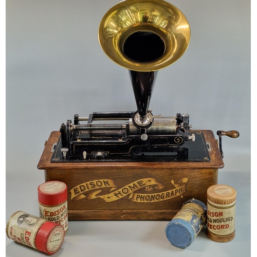 169 - Late Victorian oak cased Edison Home Phonograph, marked 'Thomas A. Edison at Orange, N. J. USA', ser... 